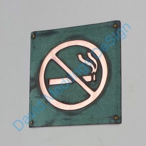 No Smoking sign Plaque in patinated or hammered copper 4.2/105mm square hgt image 4