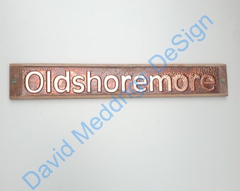 House Sign Names in Oak and Copper in UPPER and lower case 3"/75 mm high Antigoni hg