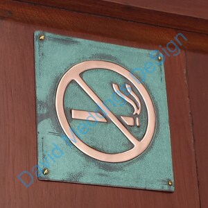 No Smoking sign Plaque in patinated or hammered copper 4.2/105mm square hgt image 3