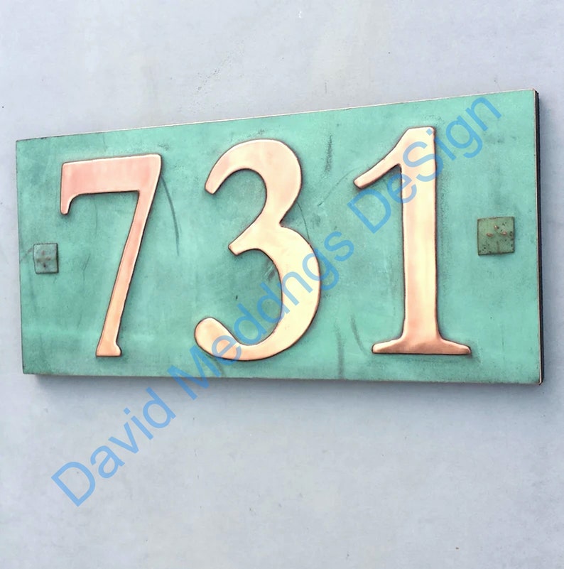 House number plaque in real copper with plywood back 3x nos 3/75mm or 4/100mm in Garamond ships worldwide hgs image 6