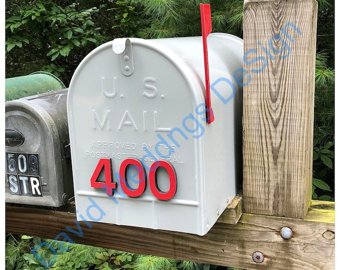 Coloured Mailbox House numbers Modern contemporary 3"/75mm high in Antigoni font t