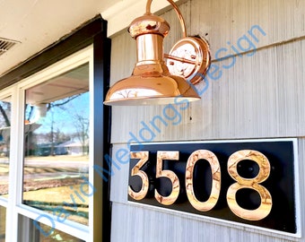 House numbers Modern copper floating in polished, hammered or brushed Antigoni, 5"/125mm high Thpbss