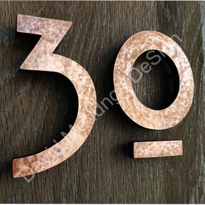 Large Mission Mackintosh style floating numbers in copper, 9"/228mm high in polished, hammered or brushed t5phb