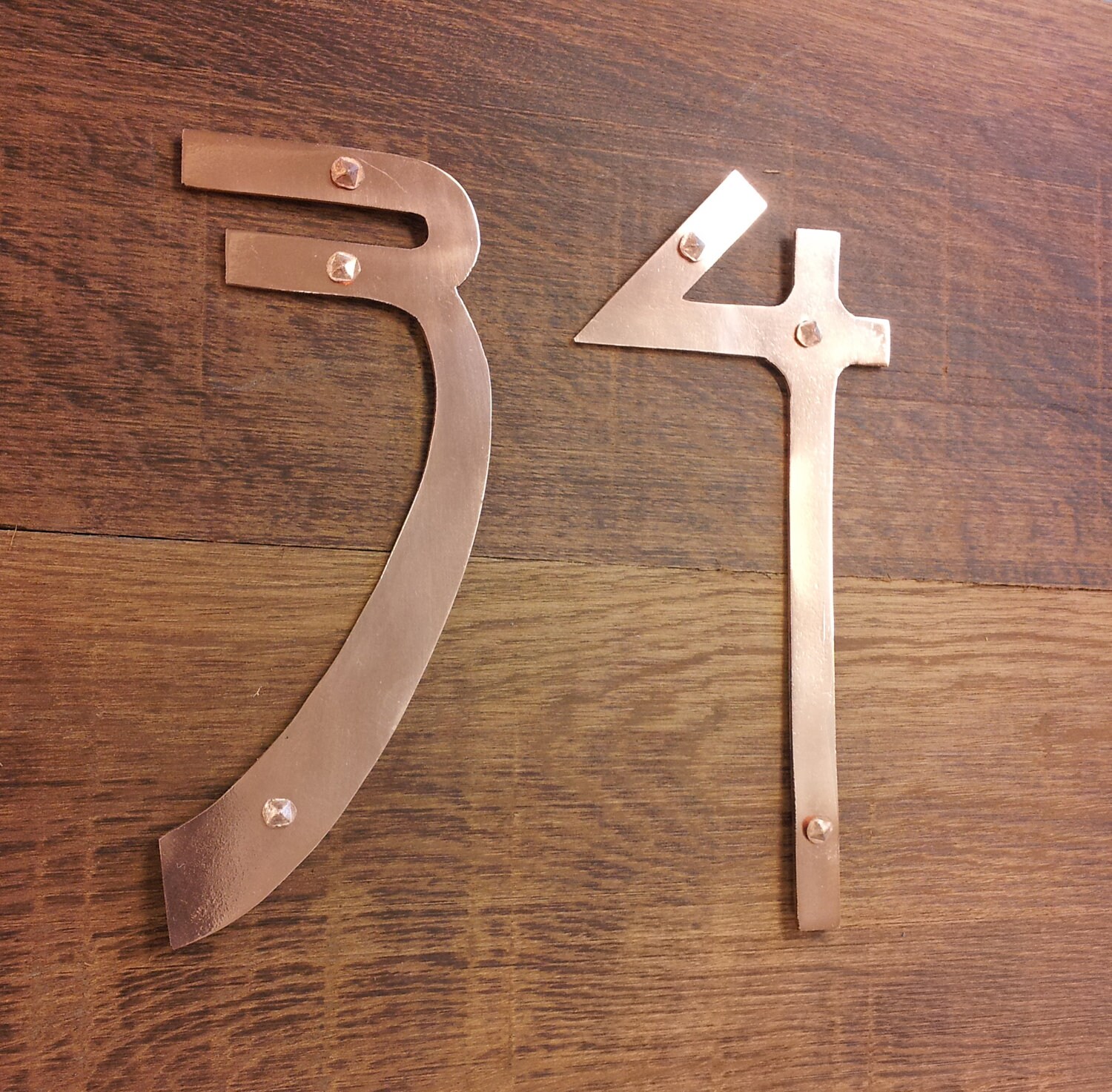 Art Nouveau style Copper numbers letters polished, hammered or brushed ...