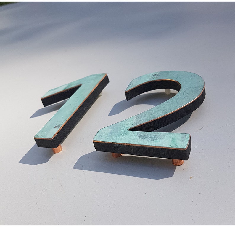 Art Deco Copper House Floating Numbers Green Hammered Etsy UK