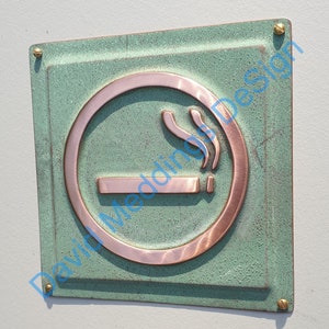 No Smoking sign Plaque in patinated or hammered copper 4.2/105mm square hgt image 5