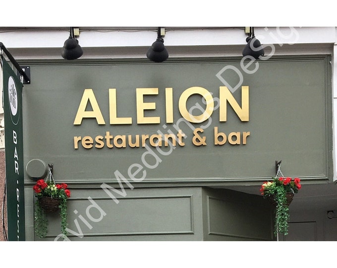 Shop sign Cafe Store commercial signs from your graphics in floating copper or brass  d