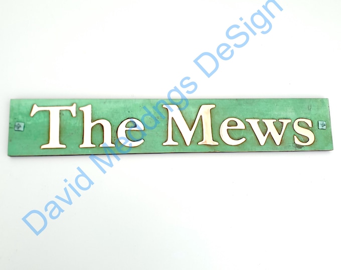 Street Sign Plaque in patinated or hammered Copper - plywood backed 3"/75mm high in Garamond font hg