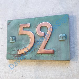 number 52 fifty two IN STOCK Arts and Crafts Mackintosh Copper house plaque with plywood back 3&quot;/75mm  high g
