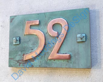 number 52 fifty two IN STOCK Arts and Crafts Mackintosh Copper house plaque with plywood back 3"/75mm  high g