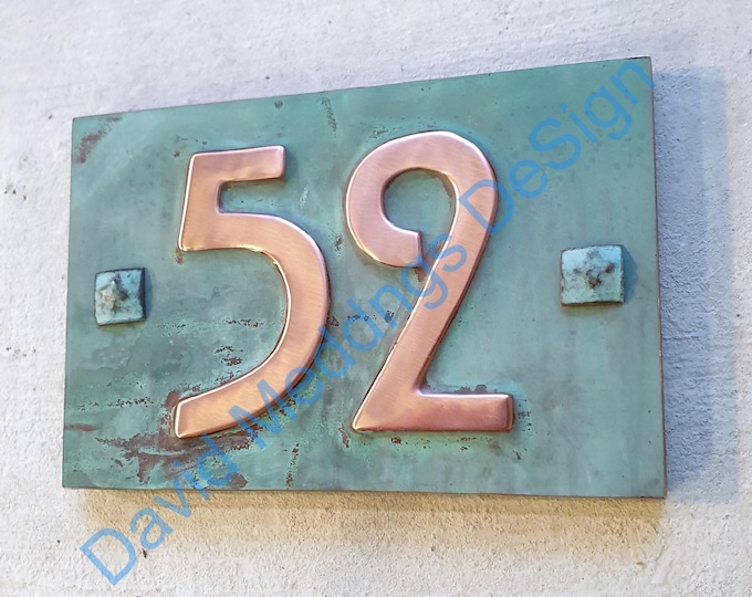 number 52 fifty two IN STOCK Arts and Crafts Mackintosh Copper house plaque with plywood back 3"/75mm  high g