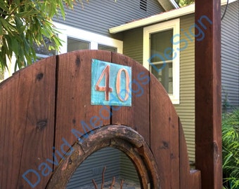 Large Upcycled Traditional Copper Numbers  Address Plaque 2x nos. 6"/150mm  high lacquered in Garamond font hgs