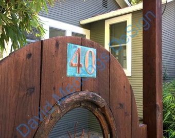 Large Upcycled Copper Numbers  Address Plaque 2x nos. 6"/150mm  high lacquered in Garamond hg