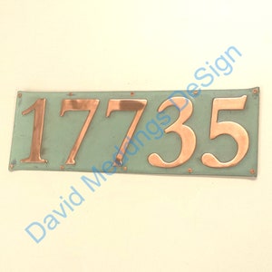 Traditional Arts Crafts green or hammered copper House sign 5x 3/75mm or 4/100mm in high in Garamond hug image 1