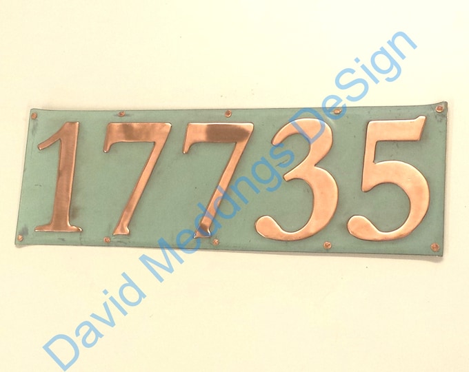 Traditional Arts Crafts green or hammered copper House sign 5x 3"/75mm or 4"/100mm in high in Garamond hugs