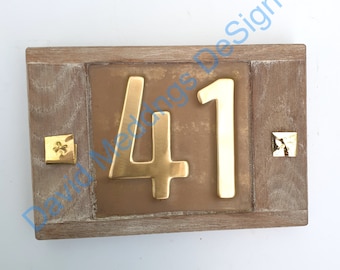 Brass address plaque in Mission Mackintosh style, Oak framed 2x nos 3"/75mm or 4"/100mm hug