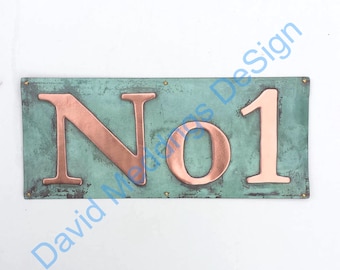 Copper number House plaque Sign polished and laquered in 3"/75mm or 4"/100mm high Garamond - 'No' with your number Shg