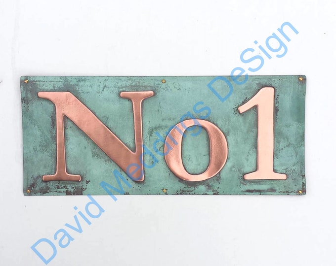 Copper number House plaque Sign polished and laquered in 3"/75mm or 4"/100mm high Garamond - 'No' with your number hug