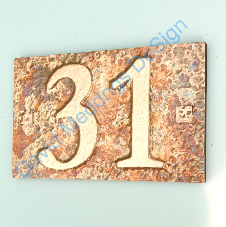 House number plaque in real copper with plywood back 3x nos 3/75mm or 4/100mm in Garamond ships worldwide hgs image 2