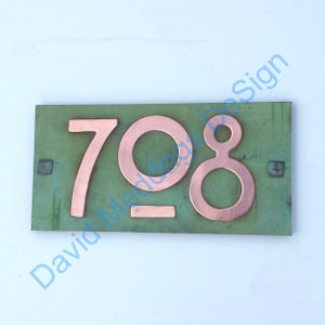 Arts and Crafts Mission Mackintosh copper plaque with plywood back 3x nos 3/75mm or 4/100mm high hgs Horizontal/Patinated