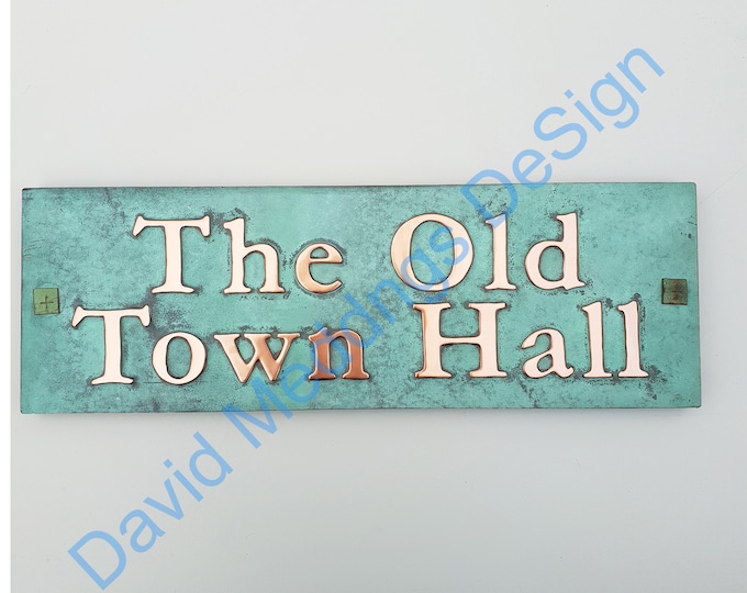 Copper House Address Plaque on 2x lines 2"/50mm high characters in Garamond, plywood backed hg