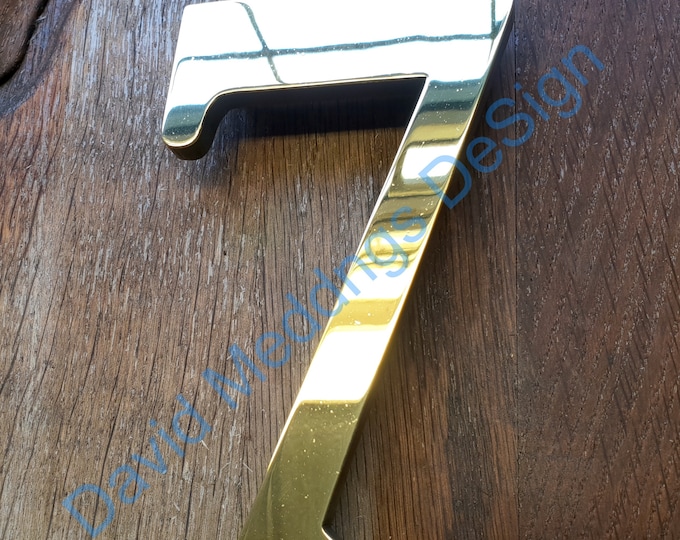 Serif style floating numbers in brass 6"/150mm high Garamond Polished, hammered or brushed t2hpb