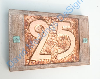 Mission Mackintosh Oak framed Copper address plaque 2x nos 6"/150mm house numbers hgs