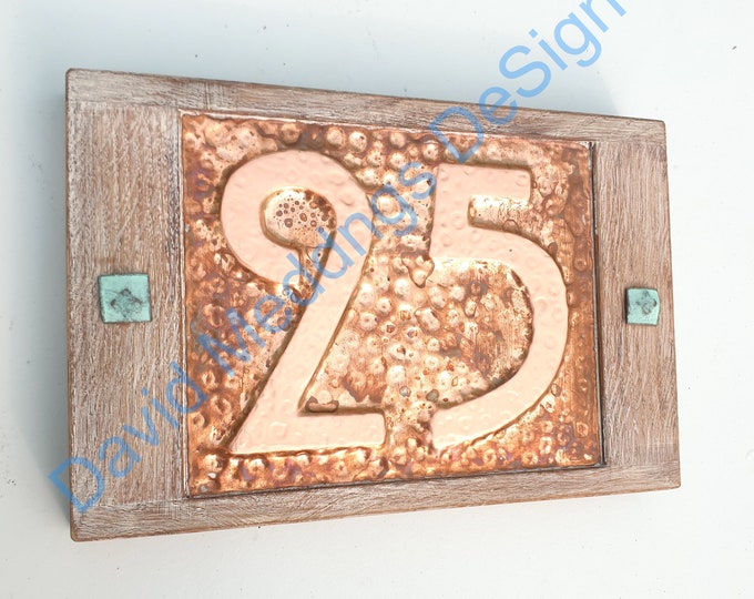 Mission Mackintosh Oak framed Copper address plaque 2x nos 6"/150mm house numbers hug