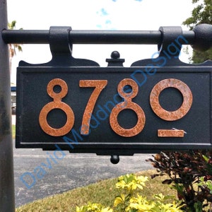 Copper cutout house numbers in Mission Mackintosh style in polished, hammered  or brushed finish 3&quot;/75mm or 4&quot;/100mm high  hbps