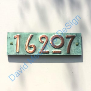 Mission Mackintosh copper address plaque with plywood back 5x numbers 3&quot;/75mm or 4&quot;/100mm high hgs