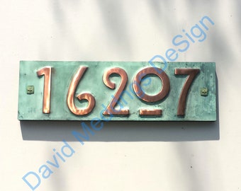 Mission Mackintosh copper address plaque with plywood back 5x numbers 3"/75mm or 4"/100mm high hgs
