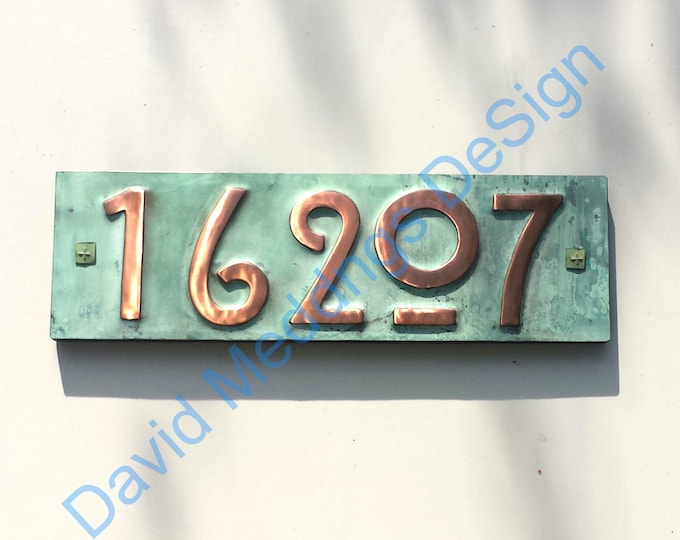 Mission Mackintosh copper address plaque with plywood back 5x numbers 3"/75mm or 4"/100mm high hgs