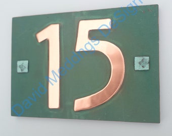 Arts and Crafts Mackintosh Copper house plaque with plywood back 2x nos. 3"/75mm or 4"/100 mm high hug