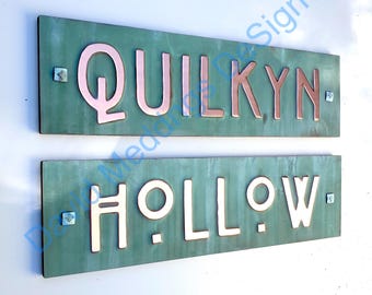 Copper Mission Mackintosh House name Address Plaque in CAPS letters plywood backed 3"/75mm high hgs