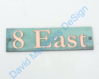 Street Sign Plaque in patinated or hammered Copper - plywood backed 3"/75mm high in Garamond Shp