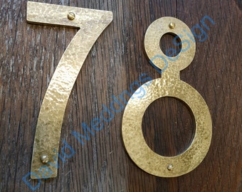 Brass house numbers in Mission Mackintosh style in polished, hammered or brushed finish 6"/150mm high  hsts