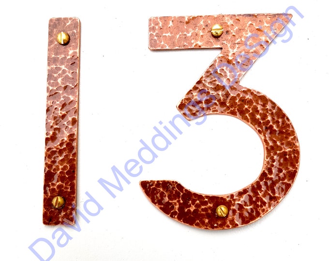 Arts and Crafts style Copper numbers letters polished, hammered, brushed or patinated 3"/75mm or 4"/100mm high P22 font tphgbs