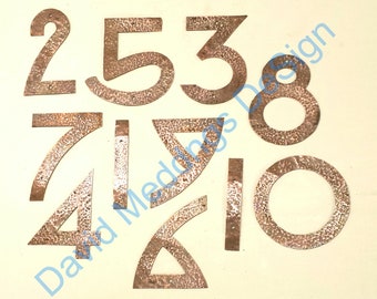 Arts and Crafts style Copper numbers letters polished, hammered, brushed or patinated in 4"/100mm high P22 font tphgb