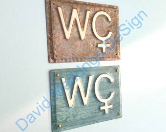 WC Female symbol Copper door plaque toilet lavatory sign in 2"/50mm high letters hug