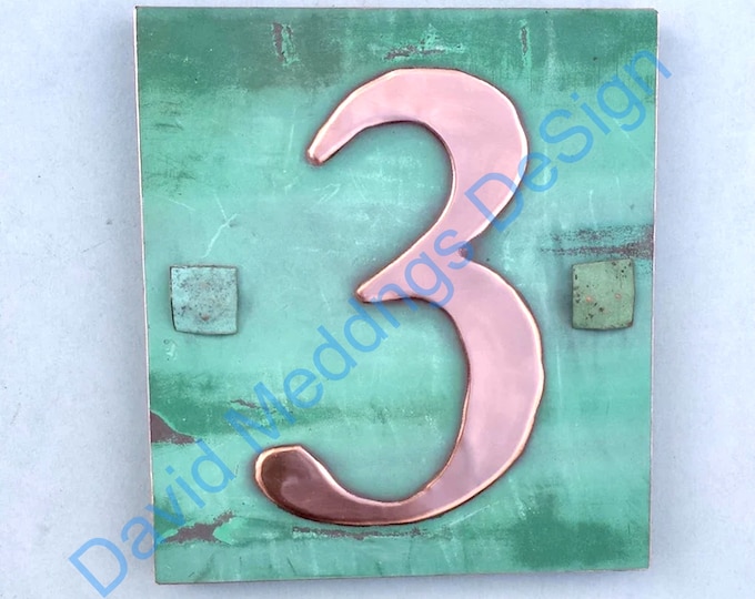 Traditional house number copper on plywood 1x 3"/75mm or 4"/100 mm high in Garamond hug