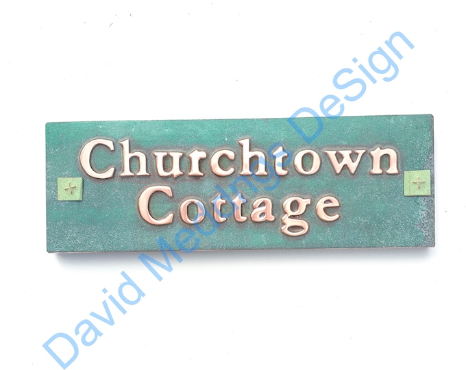 Traditional Copper Sign Plaque 1"/25mm characters in Garamond on one or two lines, plywood backed for easy stucco brick fitting hg