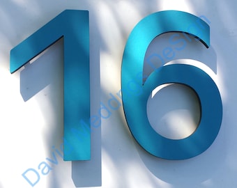 Modern contemporary Coloured House numbers standoff floating  9" high in Antigoni font in virgin cladding  s