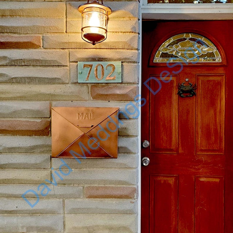 House number plaque in real copper with plywood back 3x nos 3/75mm or 4/100mm in Garamond ships worldwide hgs image 5