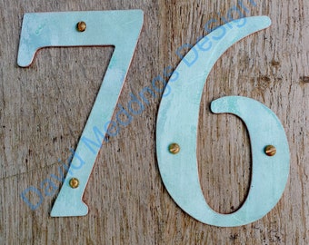 Traditional style Copper numbers  polished, hammered, brushed or patinated 3"/75mm or 4"/100mm high Garamond  font thpbg