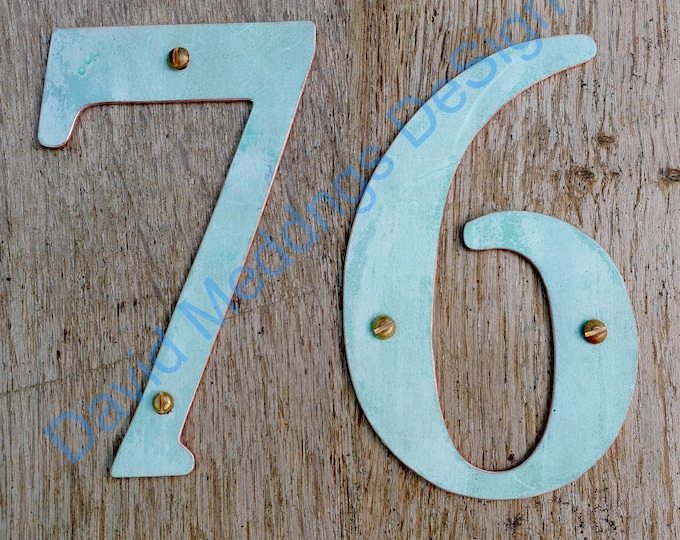 Traditional style Copper numbers  polished, hammered, brushed or patinated 3"/75mm or 4"/100mm high Garamond  font thpbgs