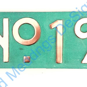 Mission Mackintosh style copper sign with plywood back 3&quot;/75mm or 4&quot;/100mm  No&#39; with your 2x number hgs