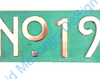 Mission Mackintosh style copper sign with plywood back 3"/75mm or 4"/100mm  No' with your 2x number hgs