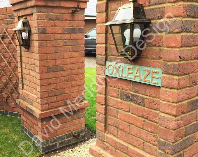 Modern House Address Plaque in real Copper - plywood backed  3"/75mm high CAPITALS Antigoni font hug