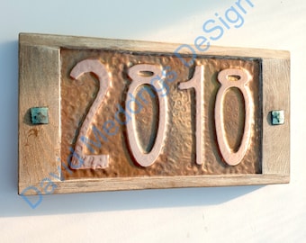 Art Nouveau house address plaque Oak framed and Copper 4x nos 3"/75mm or 4"/100mm high hugv