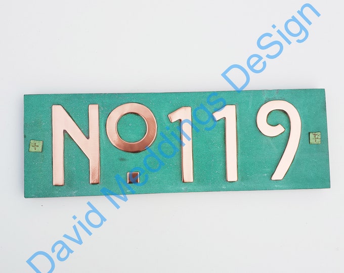 Mission Mackintosh style house sign with plywood back, 3"/75mm or 4"/100mm high, custom made,'No' followed by your 3x numbers hg